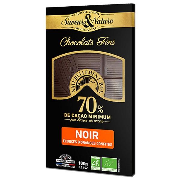SAVEURS & NATURE CHOCOLAT NOIR ECORCES D'ORANGES CONFITES 70% 100GR VJ10