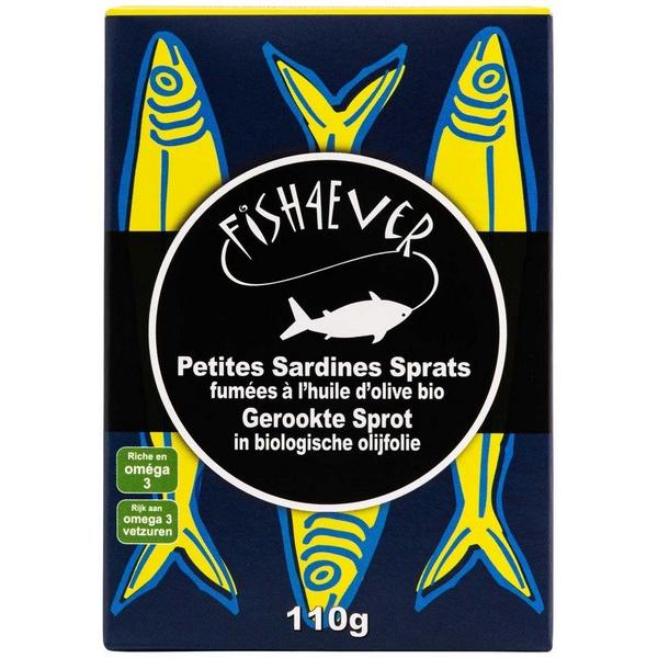 FISH4EVER PETITES SARDINES SPRATS FUMEES A L'HUILE D'OLIVE 110GR BF12