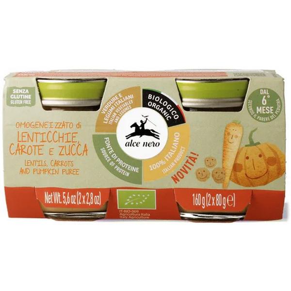 ALCE NERO BABY FOOD PETIT POT LENTILLES CAROTTES CITROUILLE 2X80GR TT6